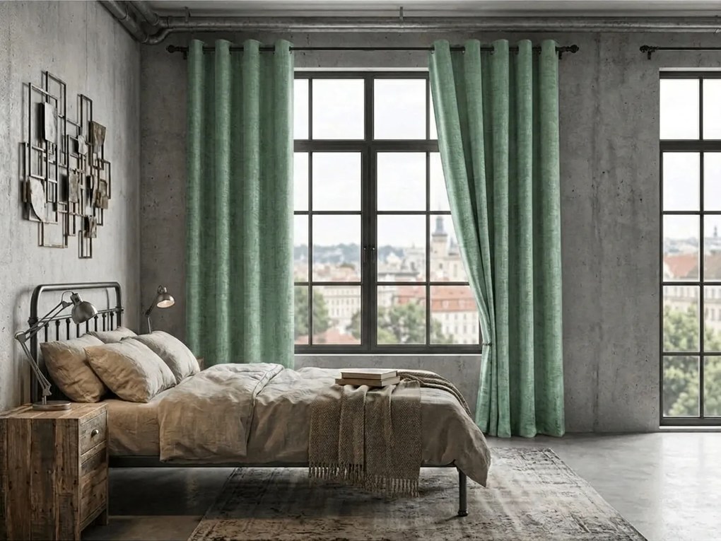 Draperie opaca LOOM VELVET 140x250 cm, verde Agatat: Inele metalice