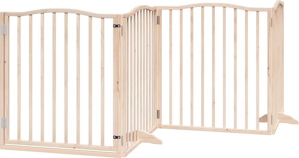 vidaXL Poartă de câini pliabilă cu ușă, 4 panouri, 320 cm, lemn plop
