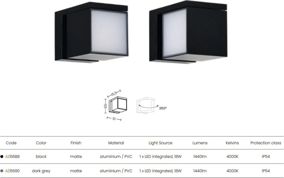 Aplica LED iluminat exterior modern IP54 CUBIC 18W 4000K gri