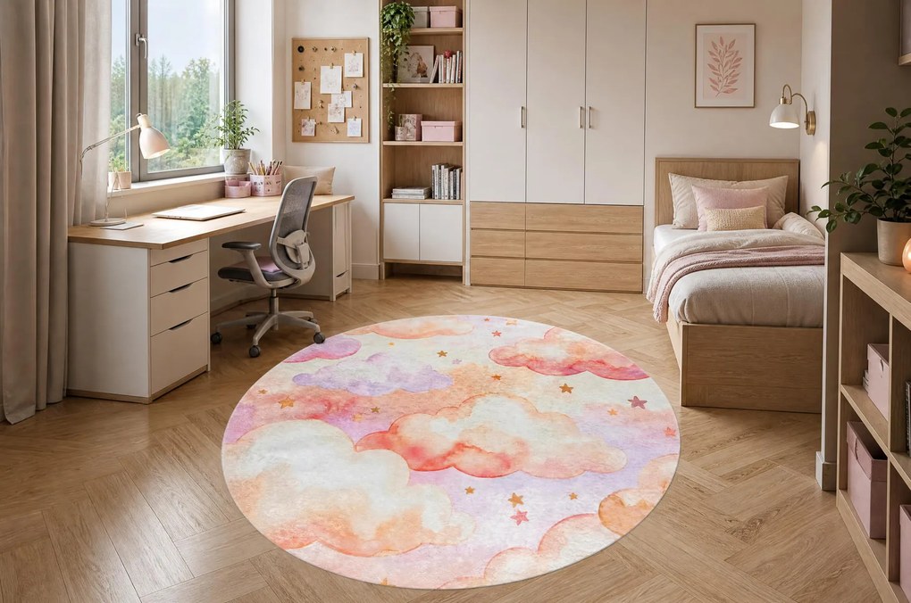 BAMBINO 61510 cerc covor lavabil Nori, stele, pentru copii anti-alunecare - cremă / roz