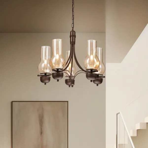 Lustră pe lanț Brilagi COTTAGE 5xE14/40W/230V stejar/maro