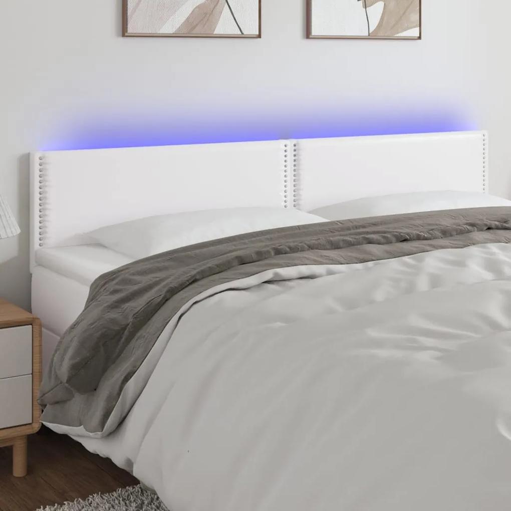 3121581 vidaXL Tăblie de pat cu LED, alb, 200x5x78/88 cm, piele ecologică
