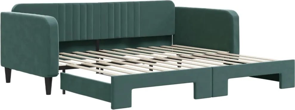 vidaXL Pat de zi cu extensie, verde închis, 100x200 cm, catifea