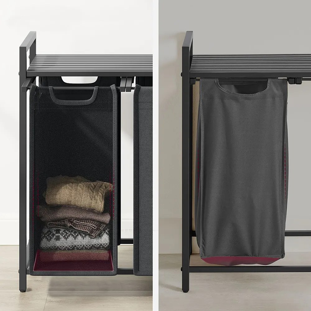 Coș de rufe cu 3 compartimente, gri închis