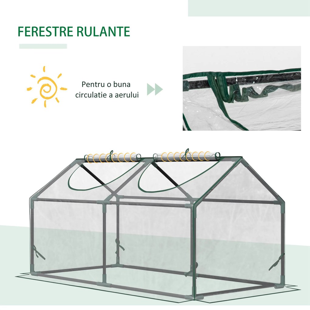 Outsunny Mini Sera de Gradina sera pentru plante cu 2 Ferestre Rulou si Copertina PVC Anti-UV, Transparenta | Aosom Romania