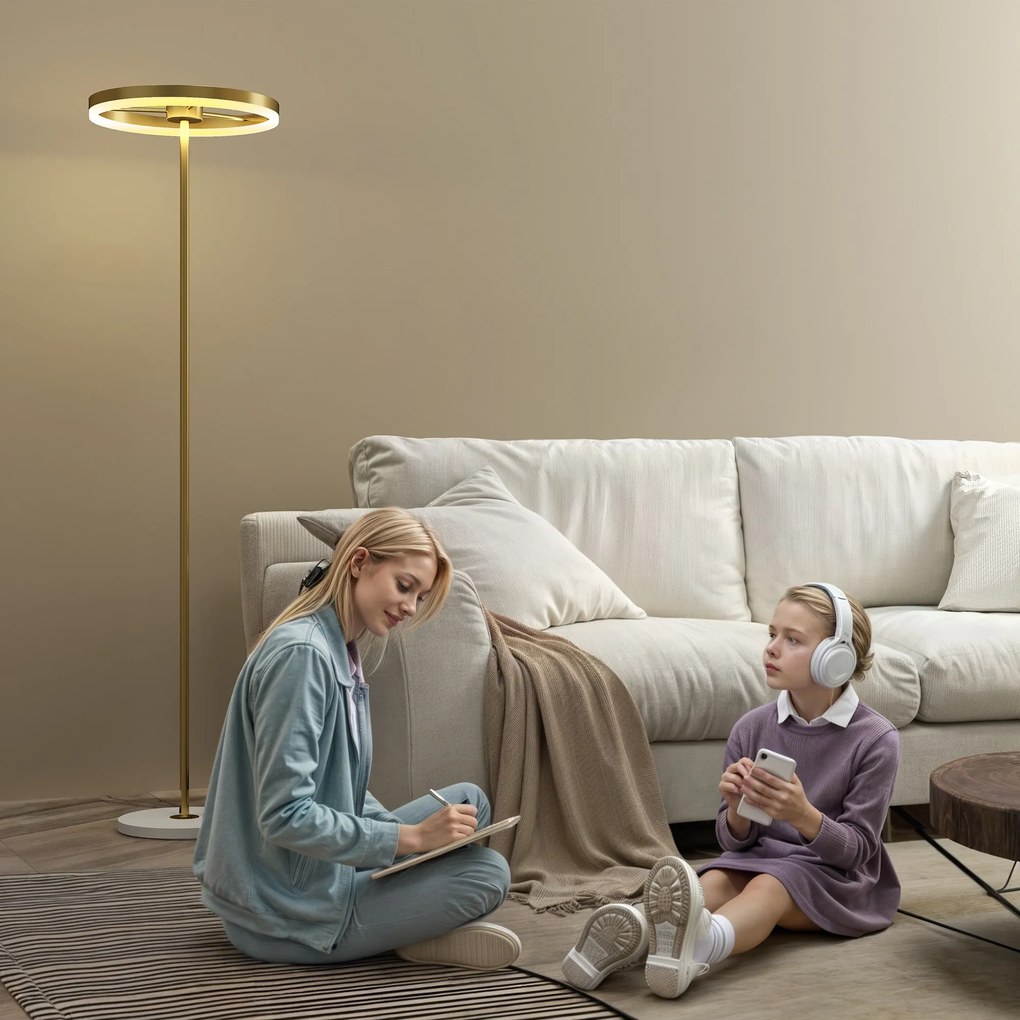 HOMCOM Lampă Pardoseală 3 Trepte Reglabilă, Auriu | Aosom Romania