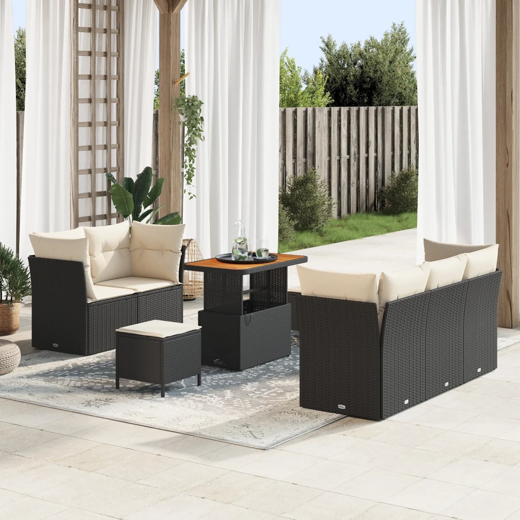 Set canapele grădină vidaXL 8 piese cu perne Negre Poliratan Acacia
