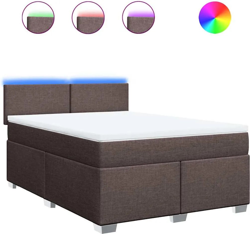vidaXL Pat box spring cu saltea, maro închis, 140x200 cm, textil