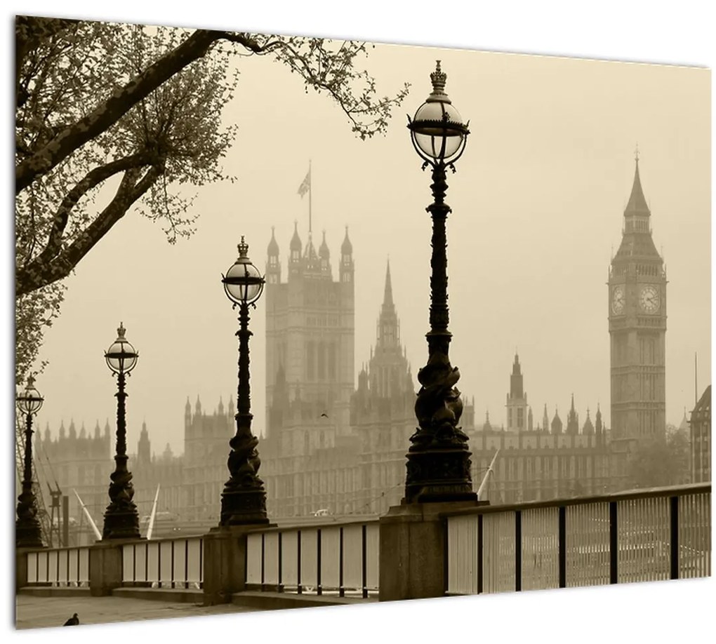 Tablou pe sticlă - Londra în ceață, Anglia (70x50 cm)