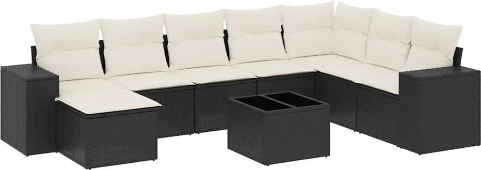 vidaXL Set mobilier de grădină cu perne, 9 piese, negru, poliratan