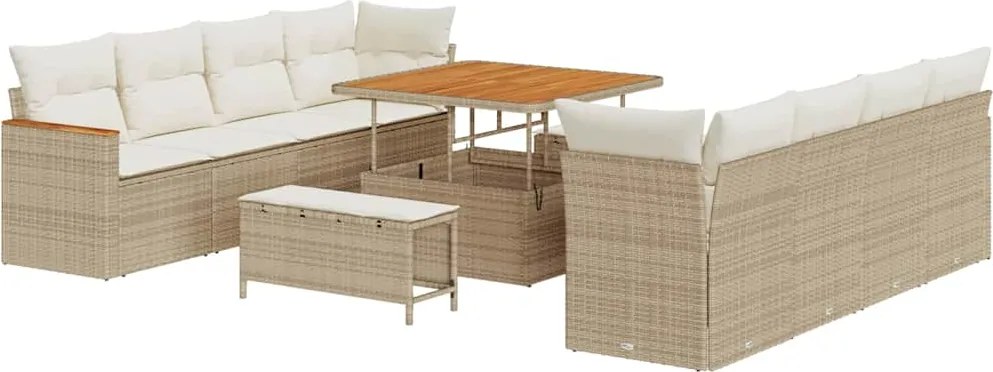 vidaXL Set de canapele pentru grădină cu pernă 12 pcs Bej poliratan