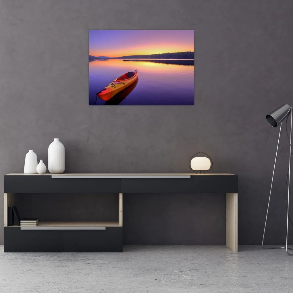 Tablou pe sticlă - Kayak pe lac (70x50 cm)