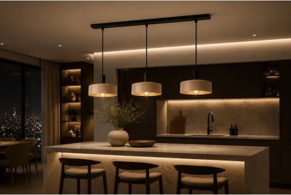 Lustră pe cablu LATTE 3xE27/60W/230V bej/negru