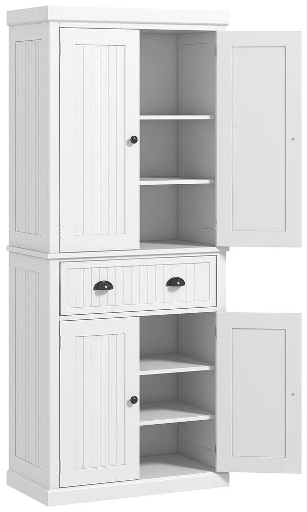 HOMCOM Dulap de bucătărie bufet multi-depozitare rafturi reglabile 4 uși sertar mare 76,2 x 40,2 x 183 cm alb | Aosom Romania