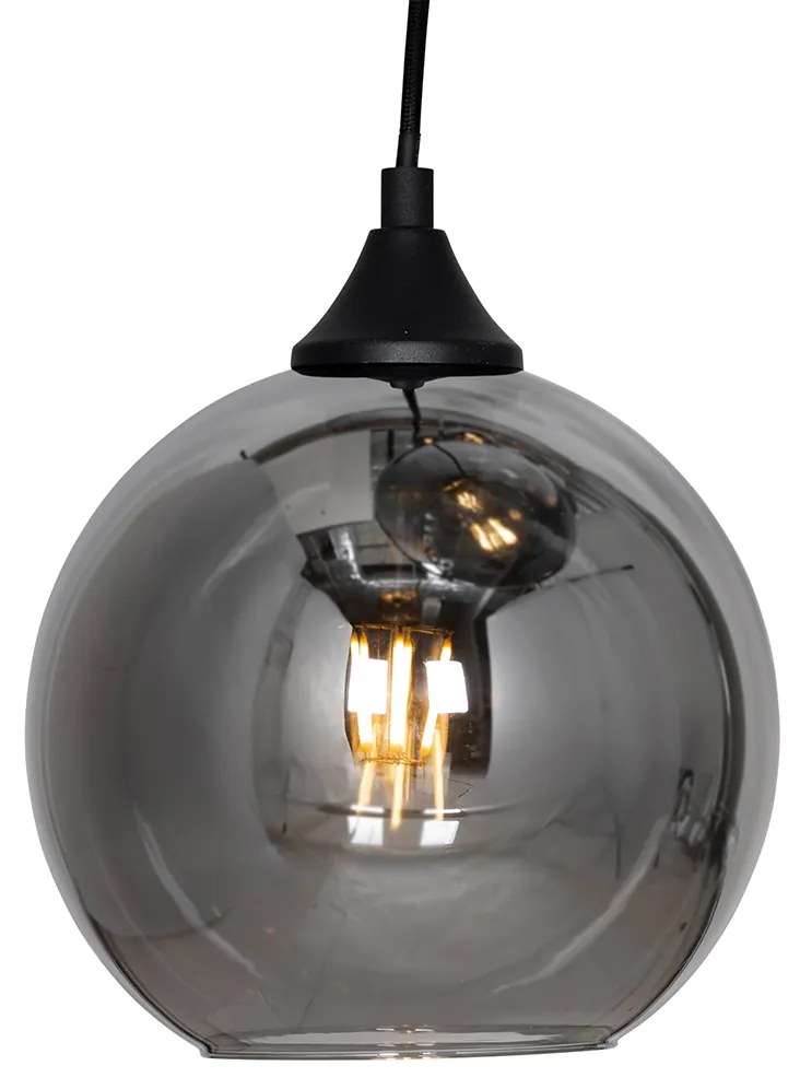 Lampă suspendată Art Deco neagră cu sticlă fumurie rotundă cu 7 lumini - Sandra