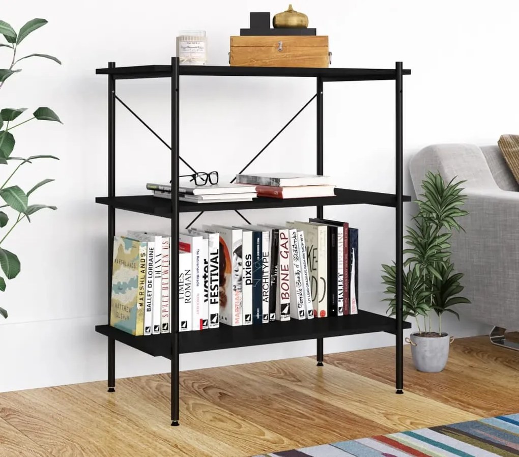 vidaXL Unitate cu rafturi pe 3 niveluri, negru, 80x40x92 cm