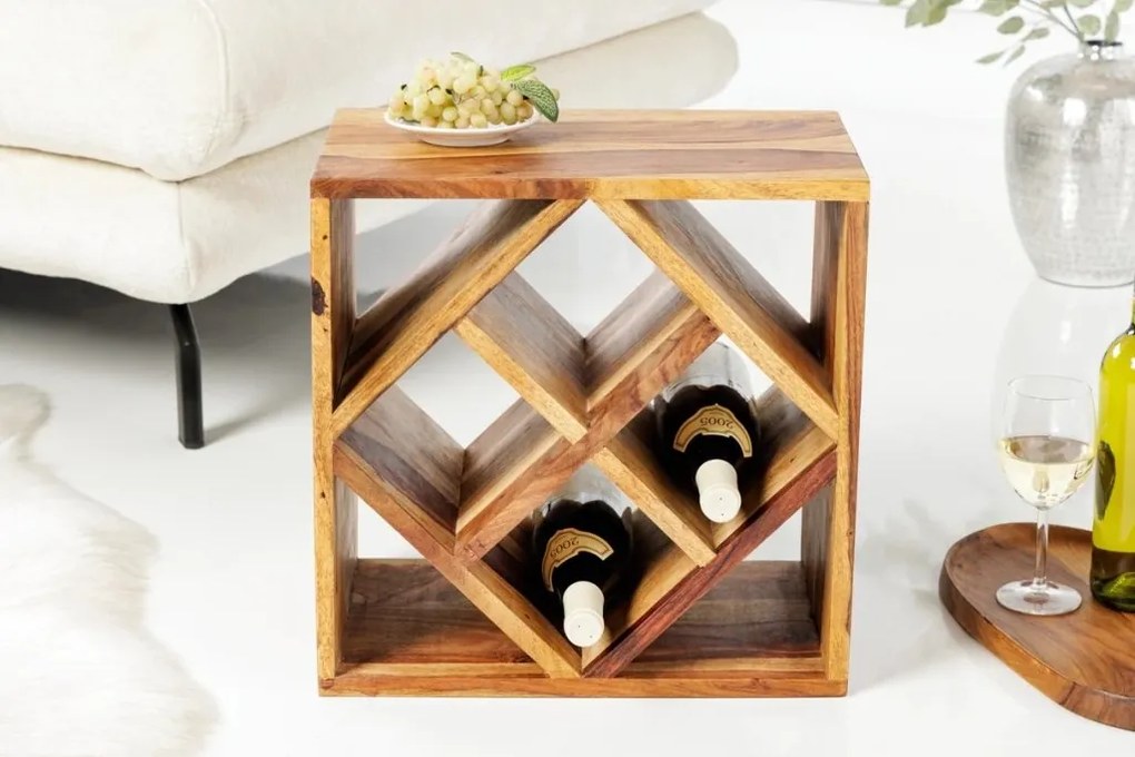 Raft pentru sticle vin/ Masuta laterala CUBUS 40cm sheesham A-41137 VC