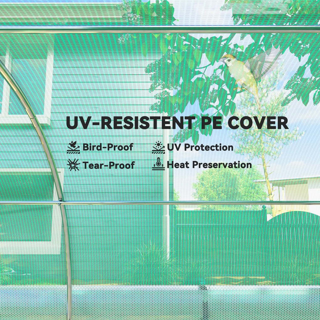 Outsunny Seră de Grădină Tunel 3x2x2 m cu Plasă de Umbrire, Seră pentru Legume și Flori cu 6 Ferestre, 2 Uși și Pereți Laterali Rulanți, Cadru din Oțel și Acoperire PE, Verde | Aosom Romania