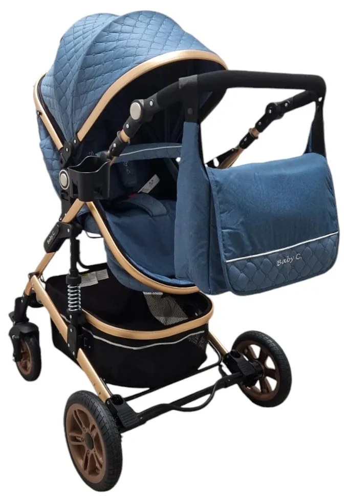 Carucior nou nascuti 2 in 1 Baby Care™ PRO 531, Cu geanta bebe, Cadru Aluminiu Gold , Amortizoare, Roti din cauciuc plin AVE, Spatar reglabil 3