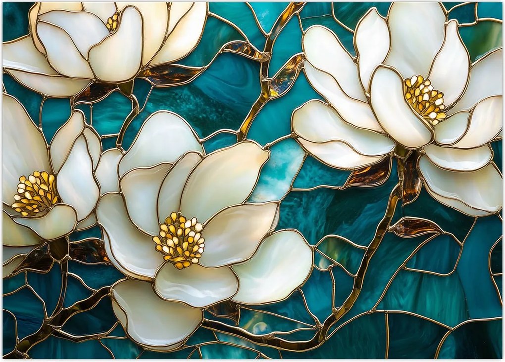 Tablou pe sticlă - Vitraliu cu magnolie (70x50 cm)
