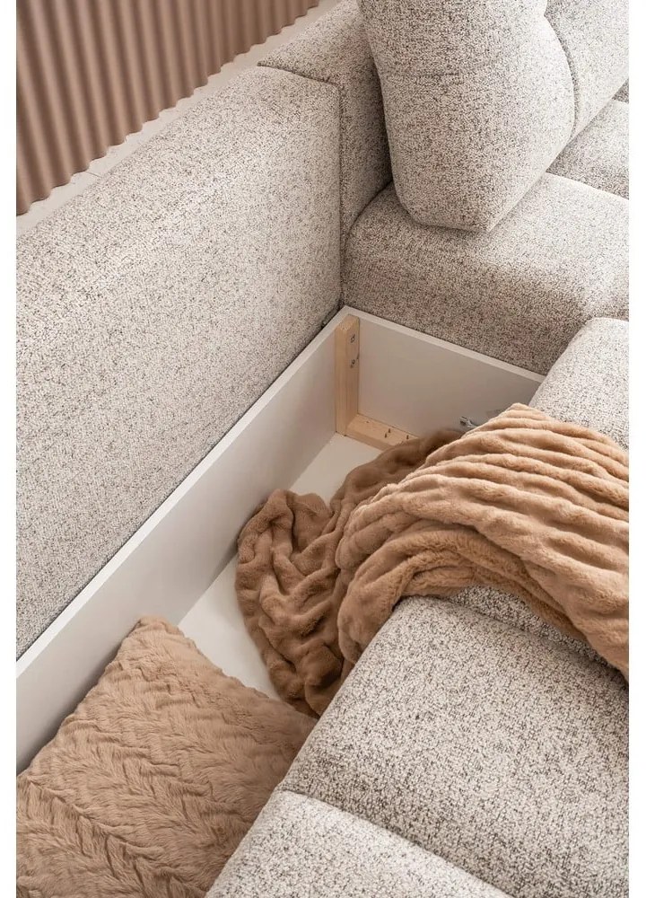 Colțar modular bej extensibil/cu spațiu de depozitare (cu colț pe partea dreaptă) Lulu – Miuform