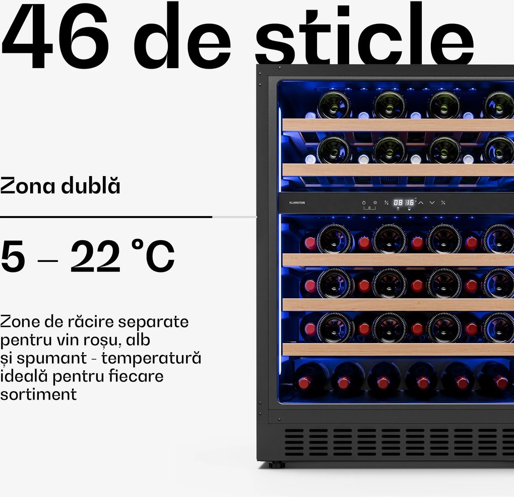 Klarstein Illuminosa subblat frigider vinuri | Dualzone | 129 litri | 46 sticle | 60 cm