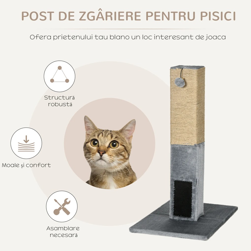 PawHut Ansamblu pentru Pisici cu 2 Mingi de Jucărie și Perie, 59.5x39x79 cm, Gri | Aosom Romania
