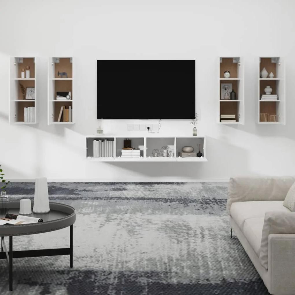 Set dulap TV, 6 piese, alb extralucios, lemn prelucrat 6, Alb foarte lucios, 30.5 x 30 x 90 cm