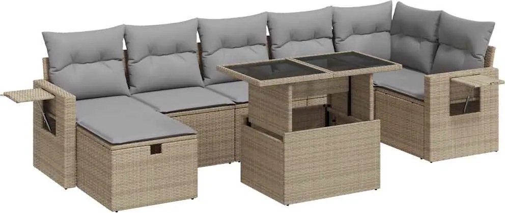 vidaXL Set canapele de grădină, 8 piese, cu perne, bej, poliratan