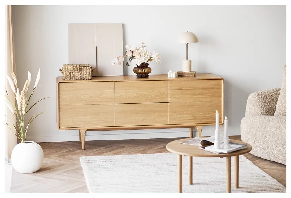 Măsuță de cafea în culoare naturală rotundă din lemn de stejar ø 70 cm Jena – House Nordic