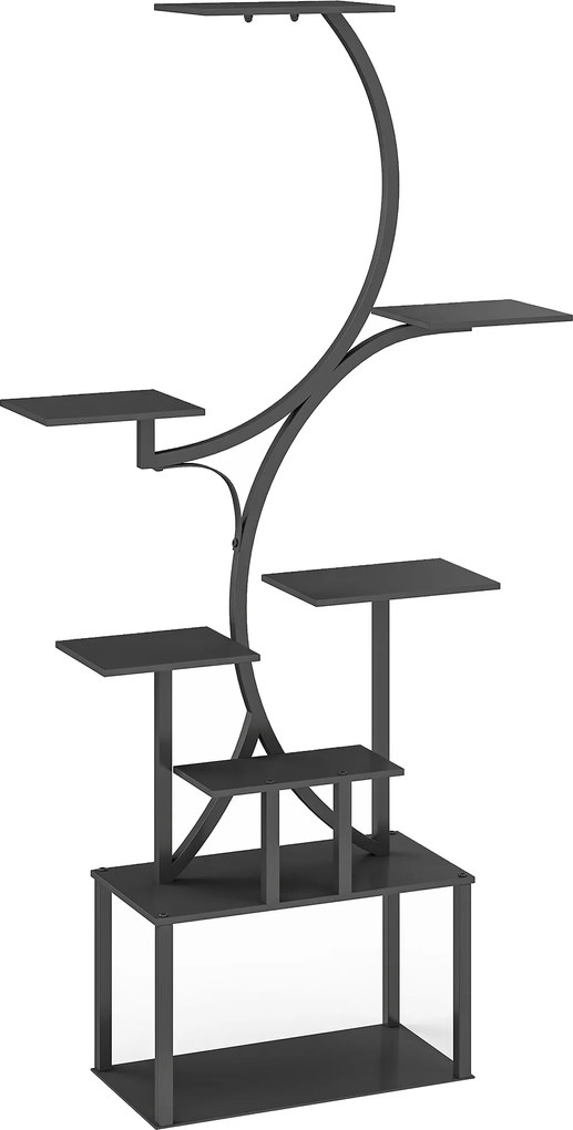 Outsunny Suport pentru Plante cu 8 Rafturi în Formă de S, Suport Ghivece Metalic pentru Interior și Exterior, pentru Grădină, Balcon, Terasă, Cameră de Zi, 74x26x158,5 cm, Negru | Aosom Romania