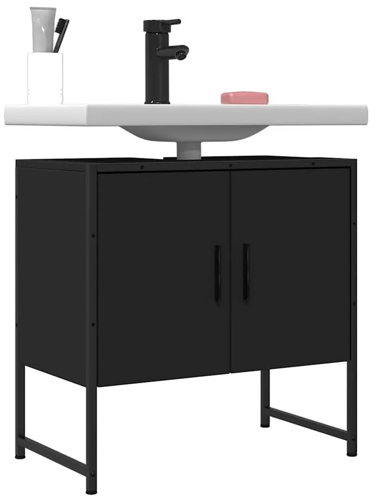 vidaXL Dulap pentru chiuvetă baie, negru, 60x33x60 cm, lemn prelucrat