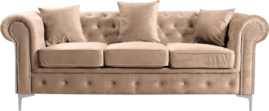 Canapea de lux 3 locuri, maro deschis, stofă maro deschis Velvet, ROMANO