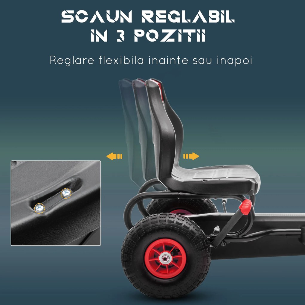 HOMCOM Go Kart pentru Copii 5-12 Ani, cu Pedale, Scaun Ajustabil și Cauciucuri Gonflabile, Frână de Mână și Amortizare Socuri Roșu | Aosom România