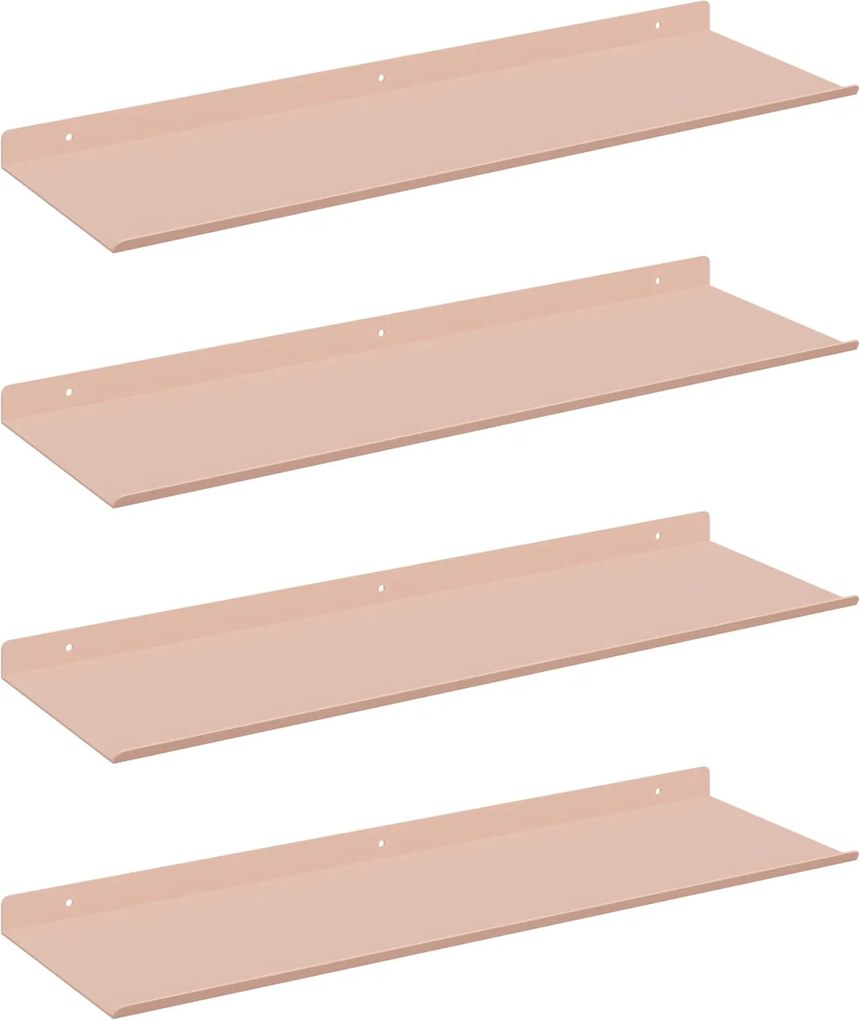 vidaXL Raft suspendat Pe perete 4 pcs Roz 60 x 18 x 2,5 cm Oțel