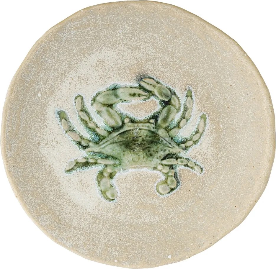 Set 4 farfurii rotunde mici din ceramică cu crab verde pictat, D13×H1,5 cm, „Hadden"