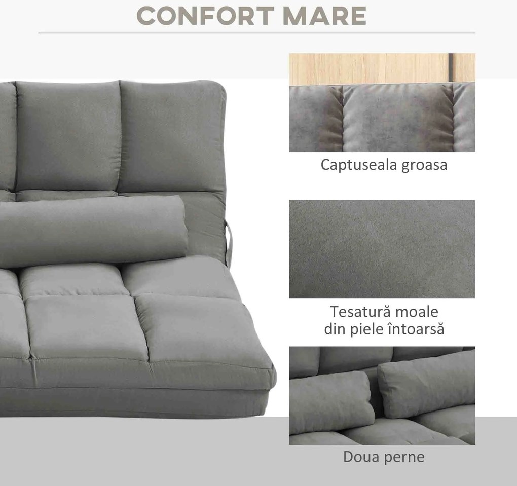 HOMCOM Divan de Podea 2 în 1 cu Spătar Reglabil în 7 Niveluri și Perne, 130x73x60 cm, Gri Carbonizat | Aosom Romania