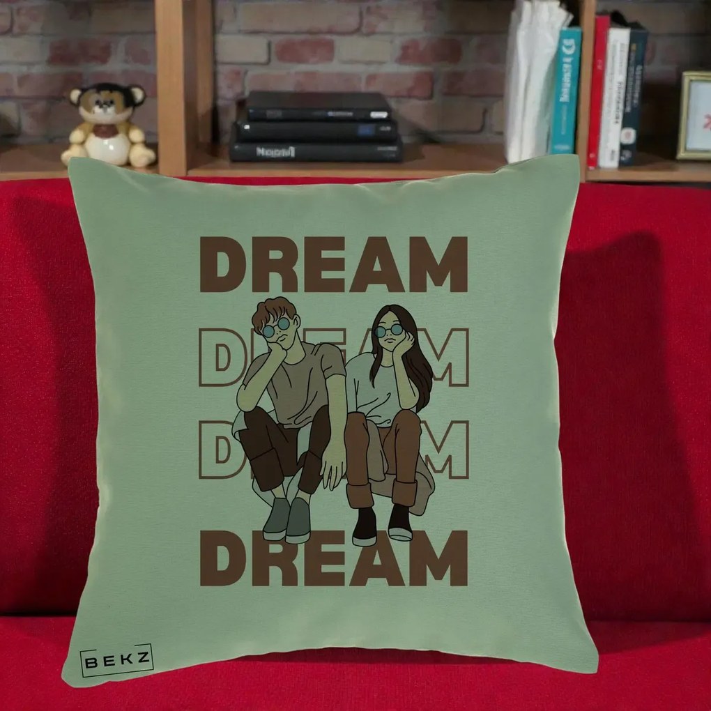 Perna Decorativa Dream Couple Aesthetic, 40x40 cm, Verde, Husa Detasabila, Perna Inclusa, BEKZ®