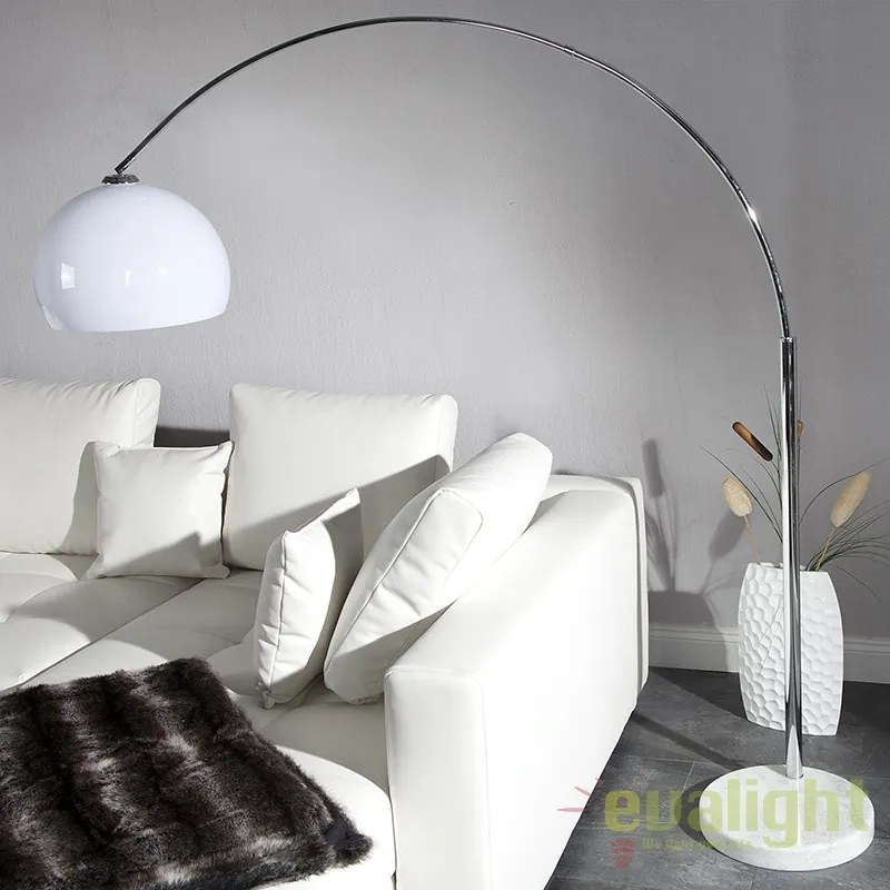Lampadar inalt si elegant cu arc extensibil si abajur de 32cm, Big Bow II alb A-19694 VC