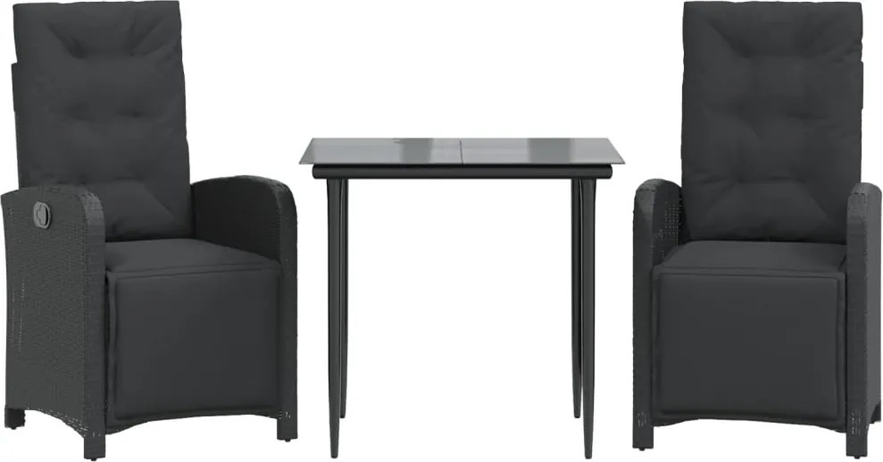 vidaXL Set bistro cu perne, 3 piese, negru, poliratan