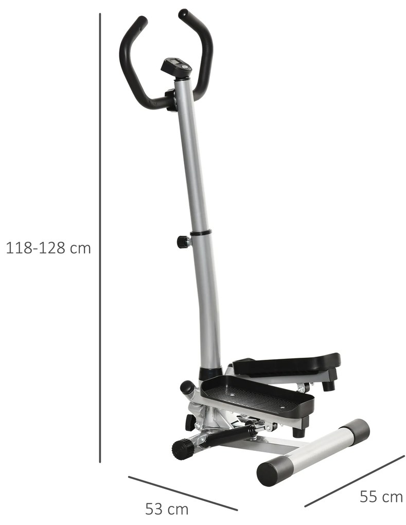 HOMCOM Stepper cu Monitor LCD, Mânere Reglabile și Benzi Elastice, Negru și Argintiu | Aosom Romania