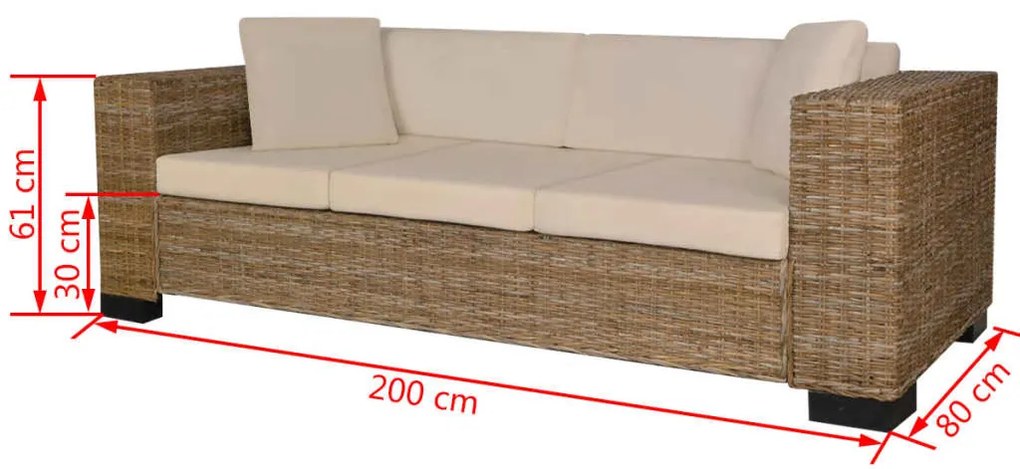 Set canapea de 3 locuri din poliratan 8 piese Maro, Canapea cu 3 locuri