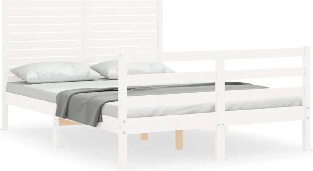 vidaXL Cadru de pat cu tăblie, alb, 120x200 cm, lemn masiv