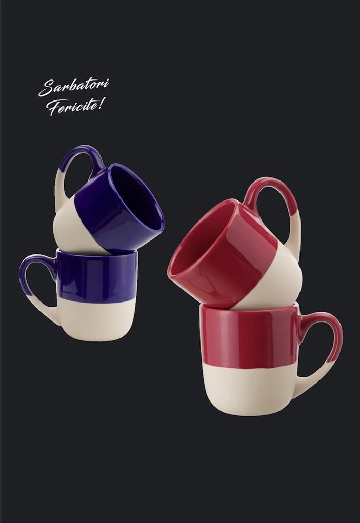 Set Cadou 4 Cani Ceramica Sarbatori (2 Cani Arhitect Cobalt, 2 Cani Arhitect Rosii)