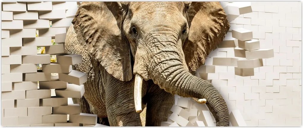 Tablou - Elefant spârgând peretele (120x50 cm)