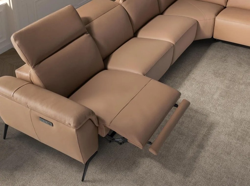 Coltar modular LUX design italian cu sezlong dreapta Piele Naturala, Brown