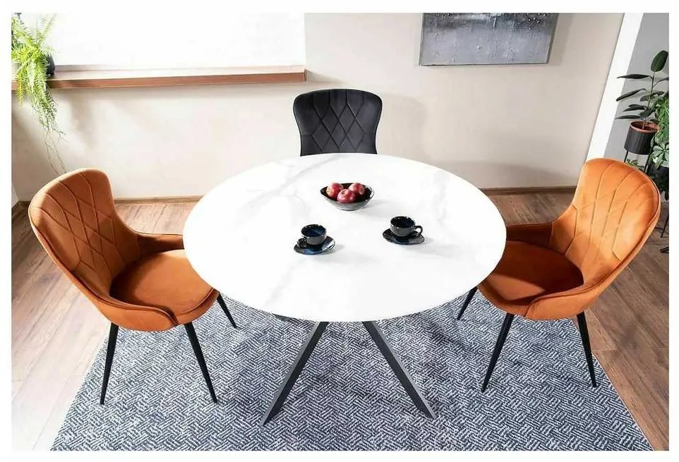 Masă de bucătărie Talia 90 cm, marmură / negru