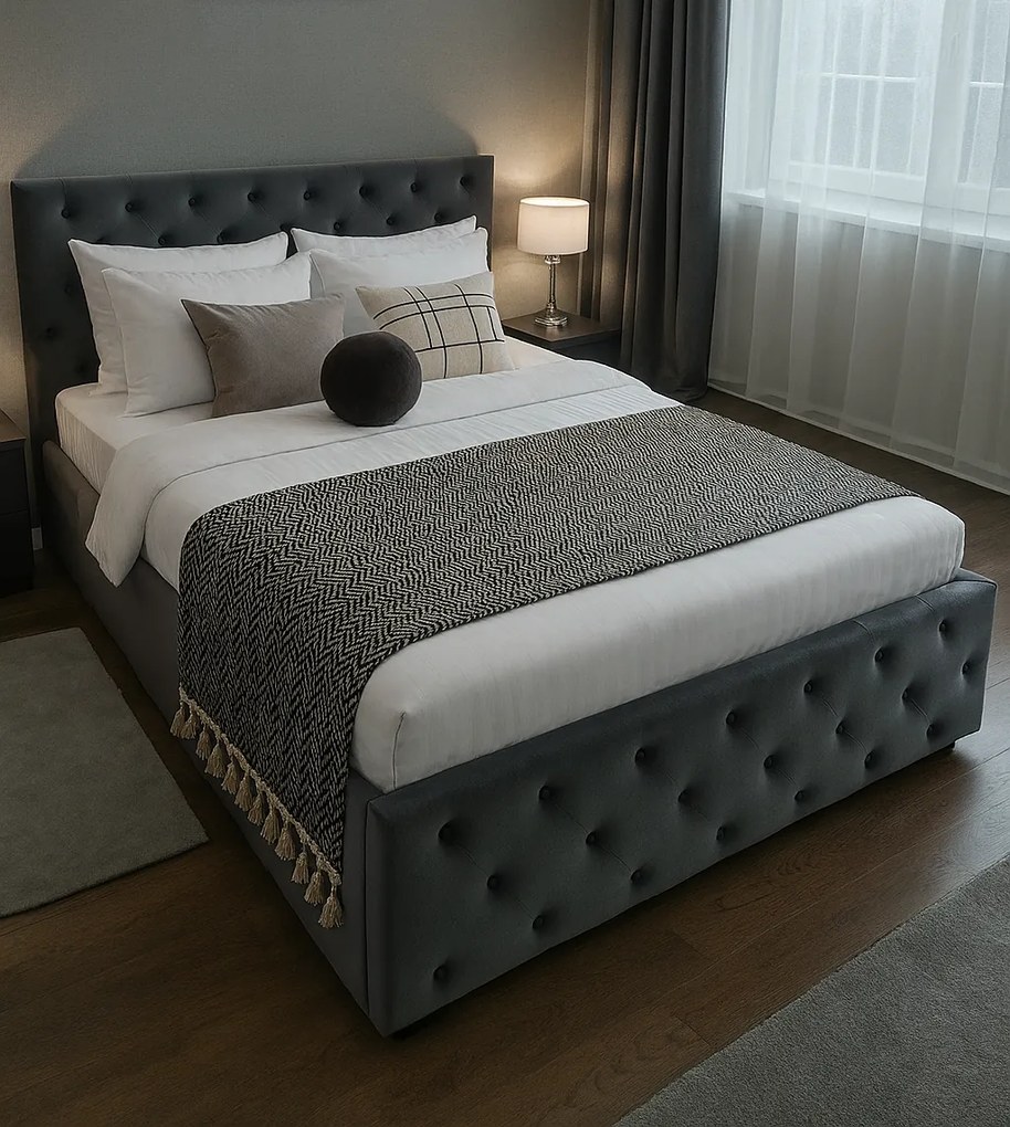 Pat tapitat Berlin cu somiera rabatabila si spatiu de depozitare, catifea gri , 120x200 cm 120 x 200, Gri