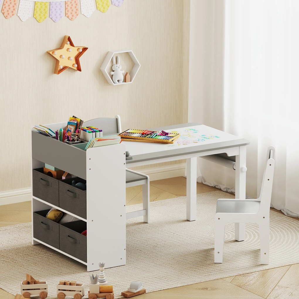 AIYAPLAY Mobilier pentru Copii 3-8 Ani cu 2 Scaune și Masă Gri și Alb | Aosom Romania