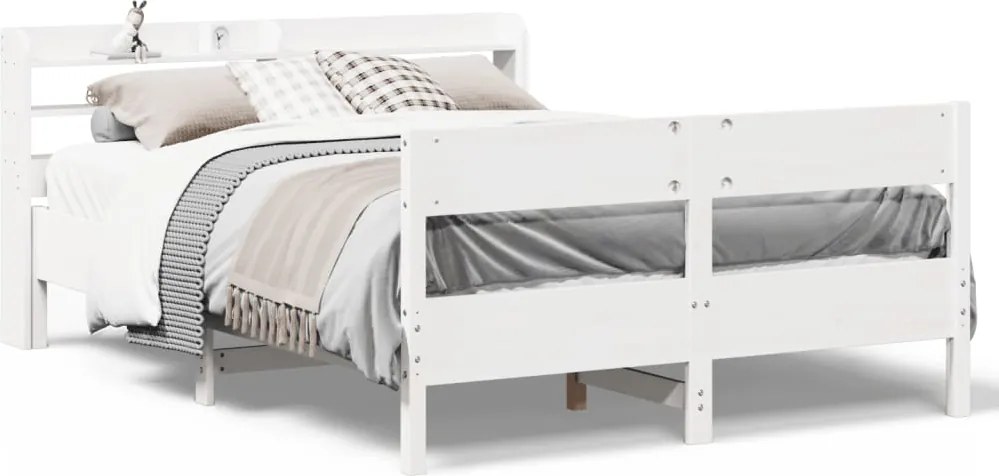 vidaXL Cadru de pat fără saltea, alb, 160x200 cm, lemn masiv pin